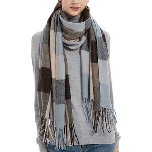 Wander Agio Women's Fashion Long Shawl Big Grid Winter Warm Scarf Blue Plaid